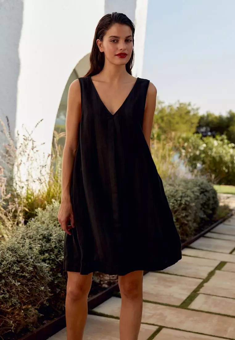 Buy NEXT Linen Blend V-Neck Mini Dress 2025 Online ZALORA