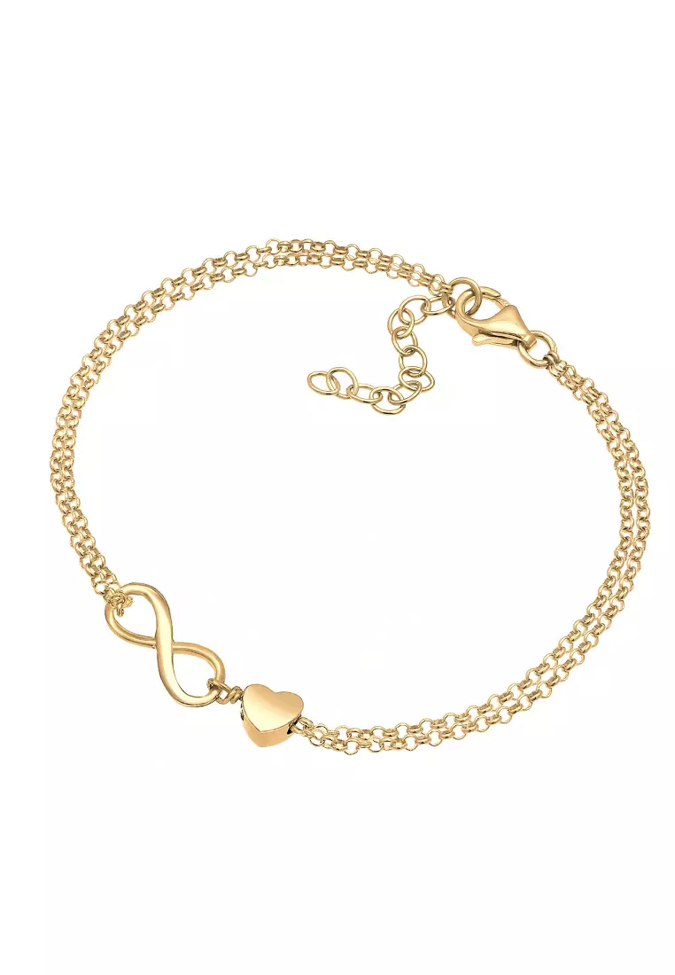 Gelang Perhiasan Perak 925 Wanita Heart Love Infinity Gold Plated