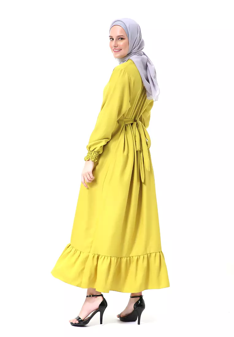 Chairunnisa Gamis Dress Muslimah Wanita Motif Polos Regular Fit High Quality - Lime