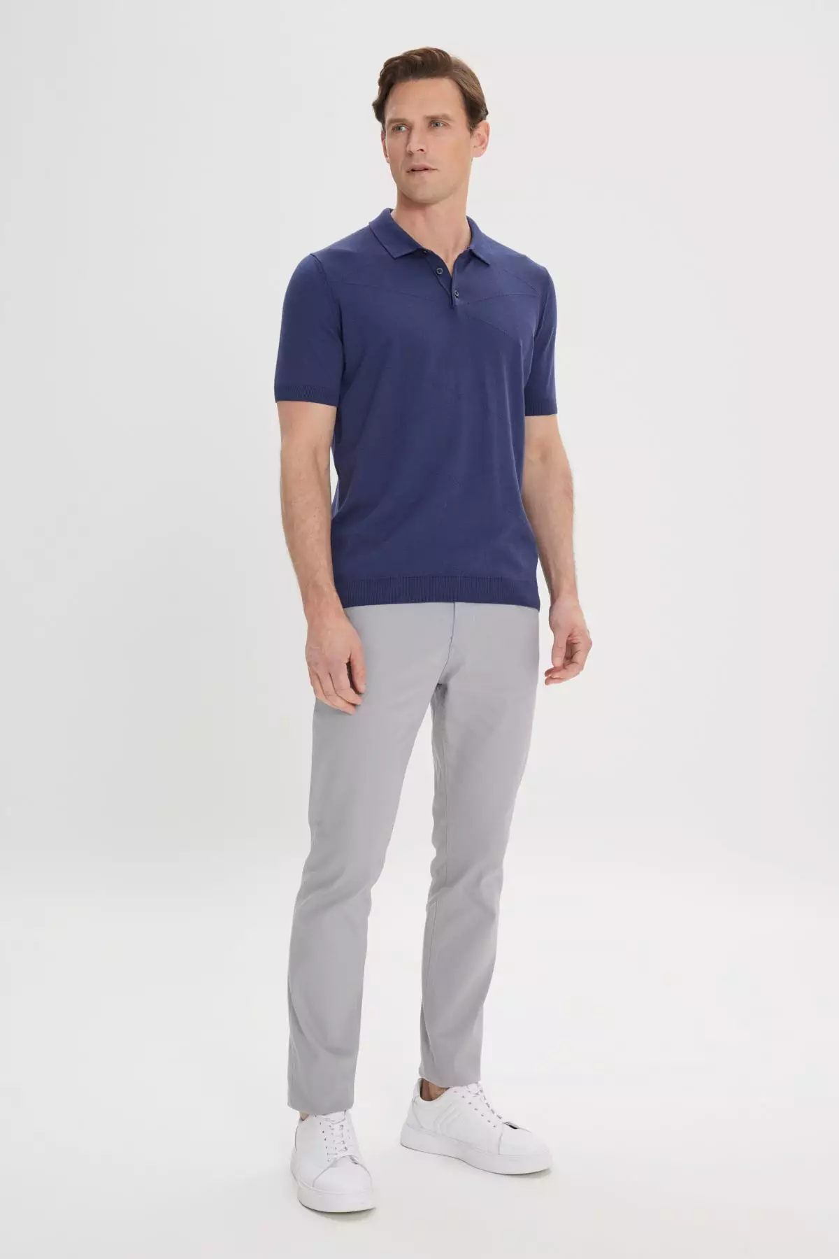 Self-Patterned Polo Collar Knitwear Shirt