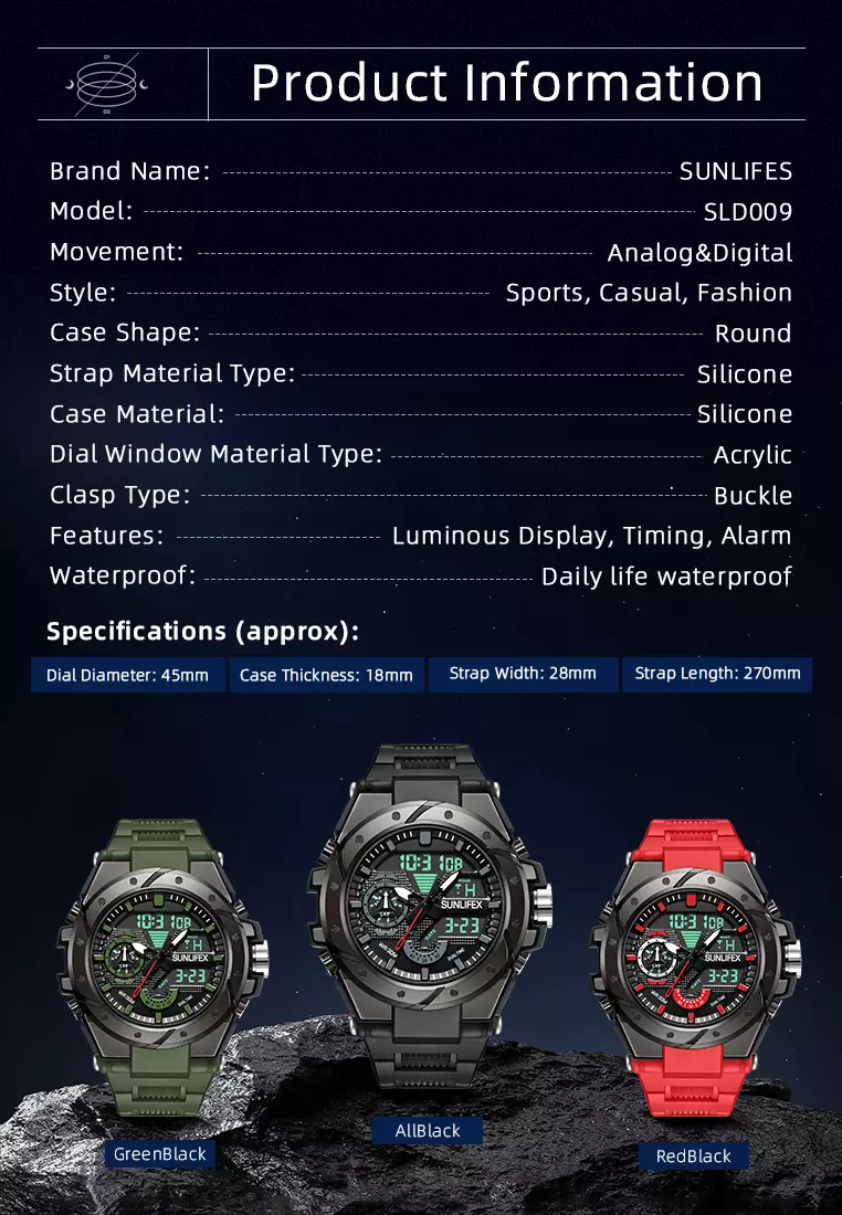 Jam Tangan Pria D009 Digital Analog Tali Rubber Chronograph Olahraga Jam Tangan Cowok redblack