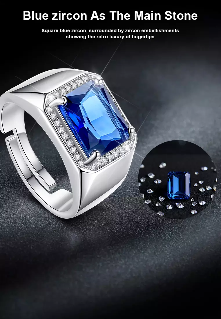 Cincin Pria Original R002 Berlian Mewah Dilapisi Platinum Perhiasan Free Size Rings Cowok