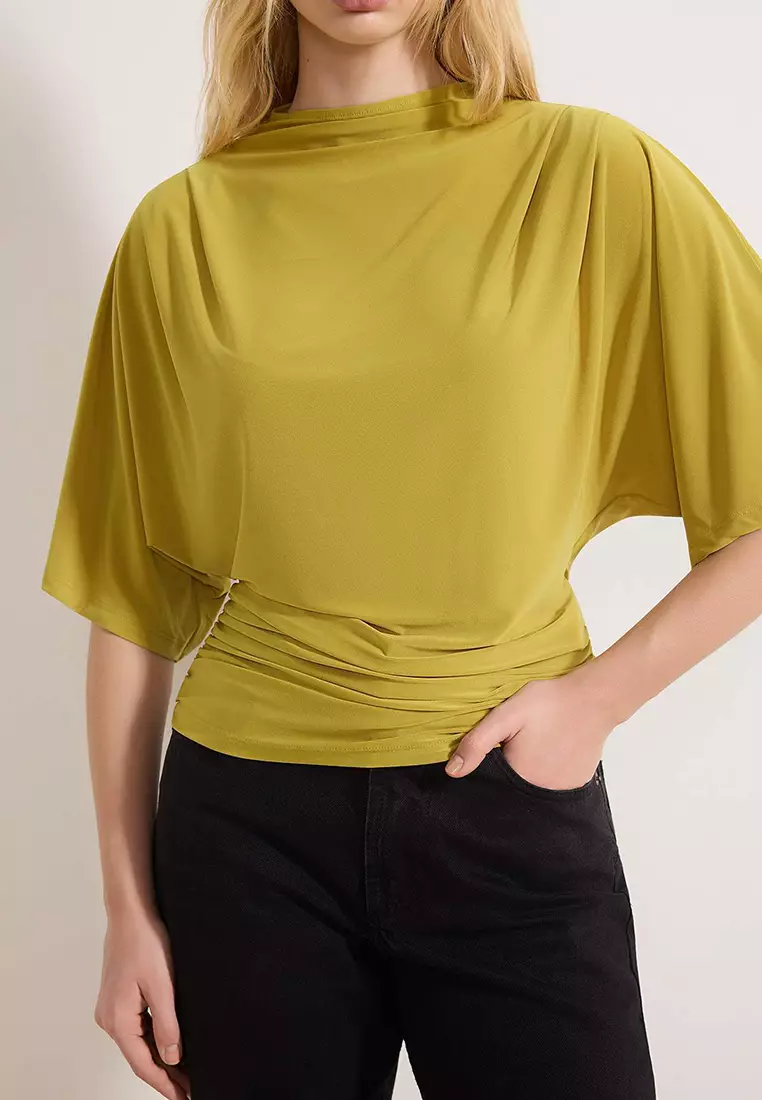 Boat Neck Batwing Sleeve Blouse