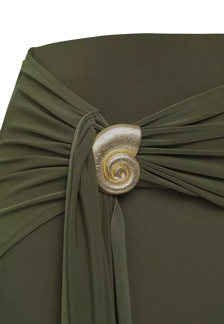 Limited Edition Khaki Fitted Accessory Detailed Knitted Long Skirt  TPRSS25ET00004