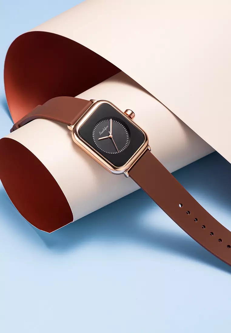 Jam Tangan Wanita Kuarsa Anggun Santai Tali Silikon Jam Tangan Cewek Original brown black