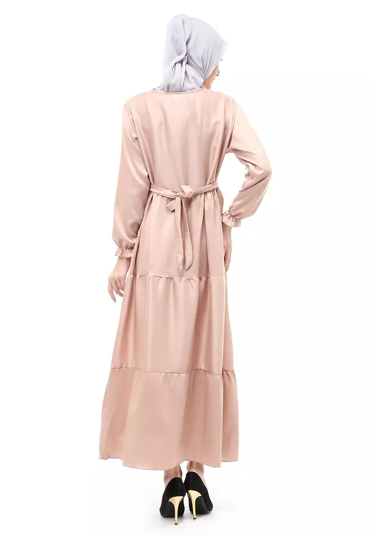Alvia Gamis Rempel Panjang Wanita Motif Polos Long Sleeve Regular Fit - Mocca