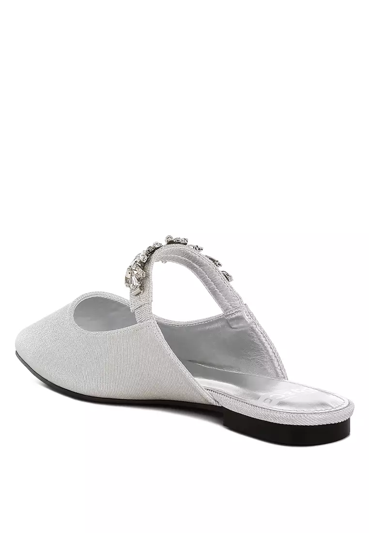Diamante Strap Glitter Mules in Silver