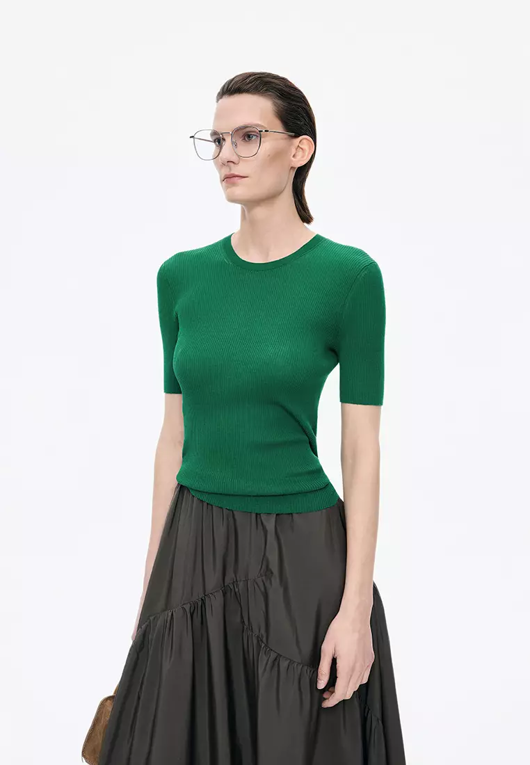 棉修身超薄款短袖套頭針織衫