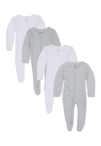 Purebaby Organic grey and white 4-Pack Zip Bodysuit 826A5KA10EA871GS_1