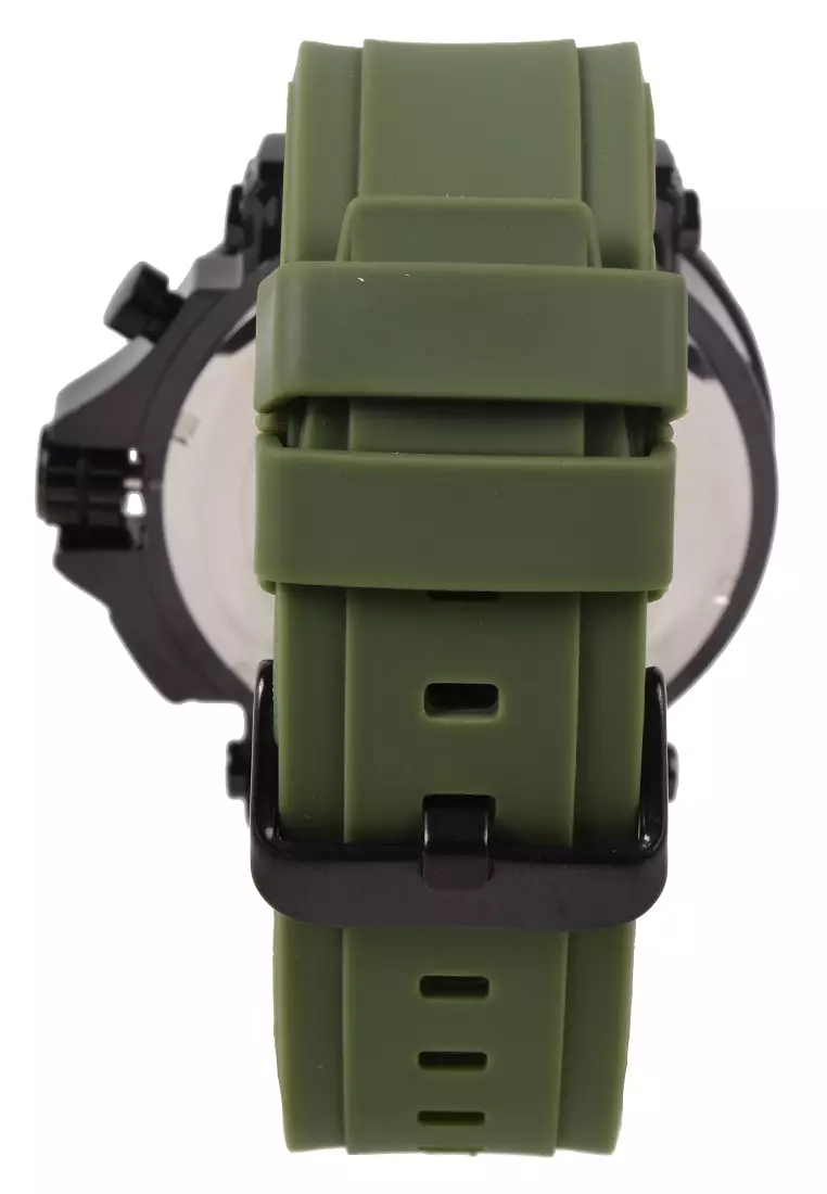 Viral Jam Tangan Analog Pria - Black Case Green Rubber Strap - VR034