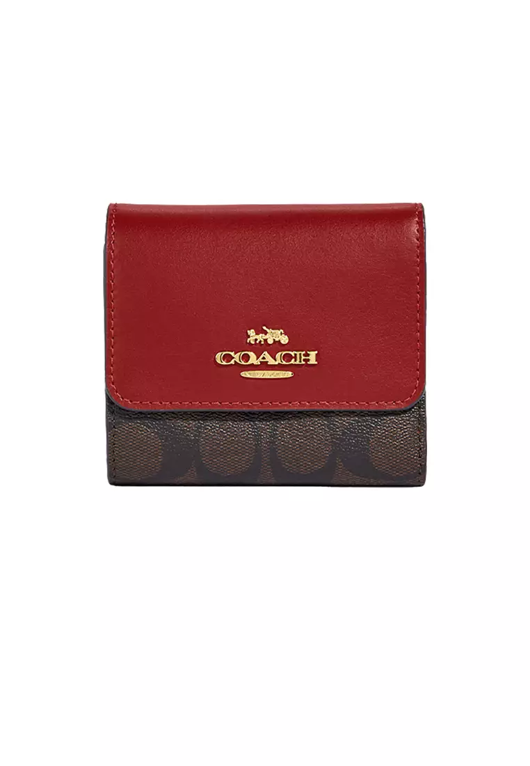 Coach Small Trifold Wallet in Signature Canvas, Red