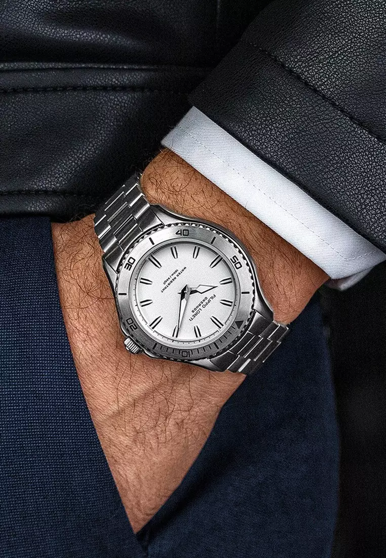 Unisex Stainless Steel Okeanos Classic White Link Quartz Watch, 42mm  Diameter, Silver Color Stainless Steel Bracelet