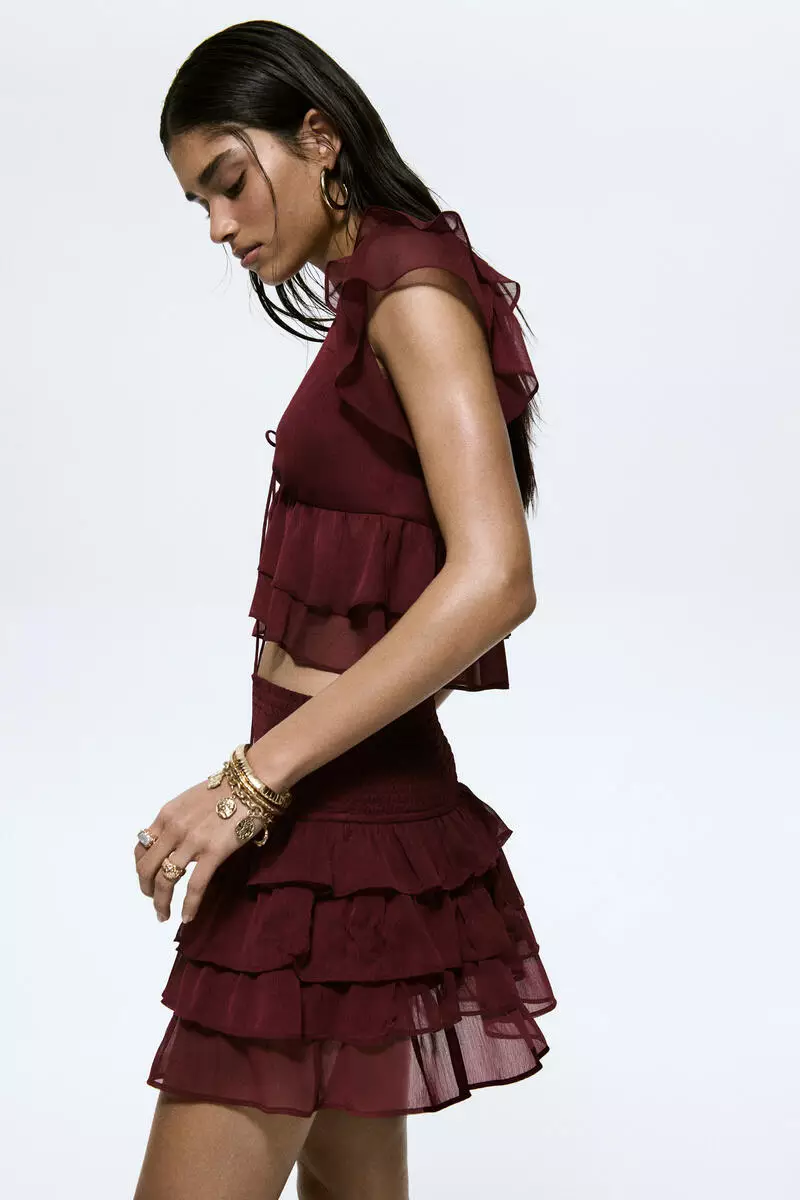 Frill-trimmed chiffon top