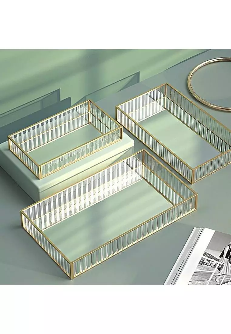 Buy DILAS HOME Rectangle Fluted Brass Glass Tray (Large) Online