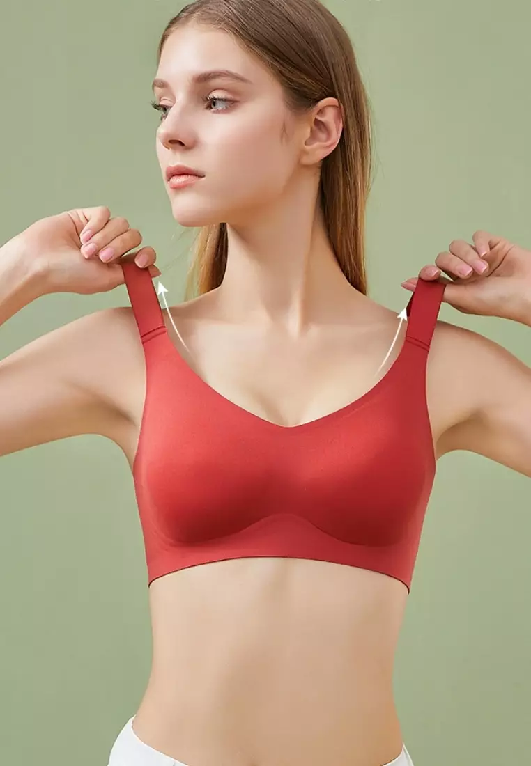 2 Pack Premium Melinda Seamless Wireless Padded Support Bra in Wine and Black