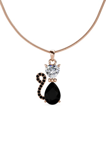 Her Jewellery black and gold Cat Pendant (Black,Rose Gold) - Made with premium grade crystals from Austria D35A3AC077F3E0GS_1