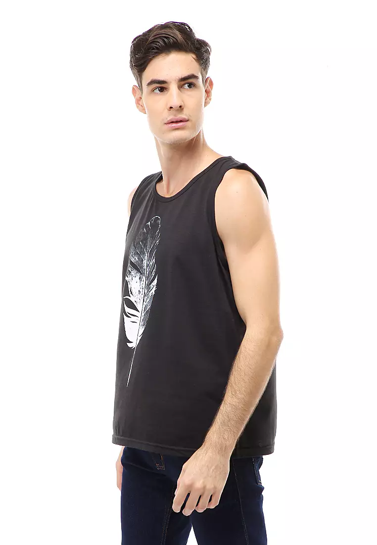 Agies Pakaian Dalam Pria Tank Top Singlet Goose feather Motive Material Cotton ORIGINAL - Black
