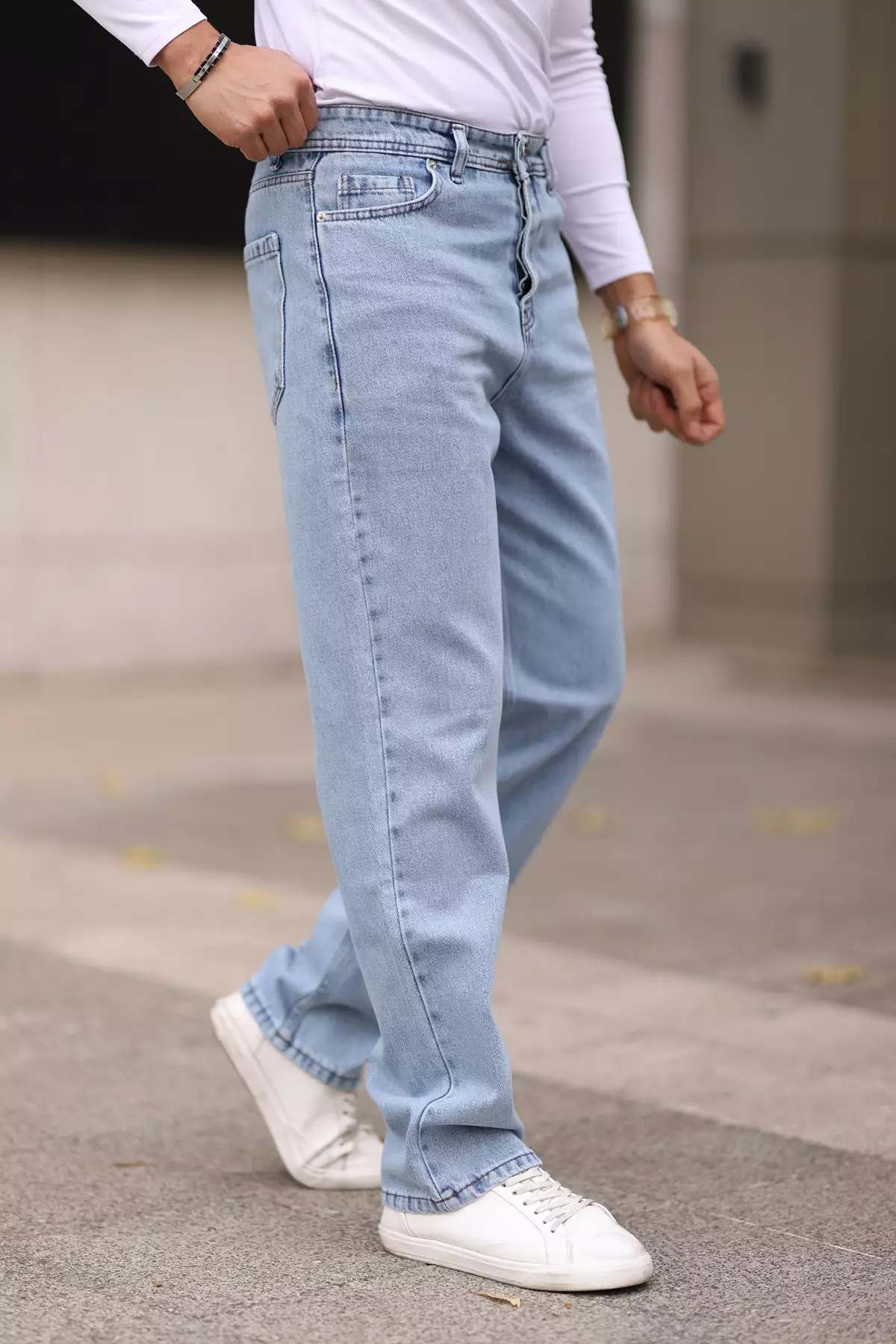 Light Blue 100% Cotton Men's Baggy Fit Jeans Jeans Tmnaw24Je00027