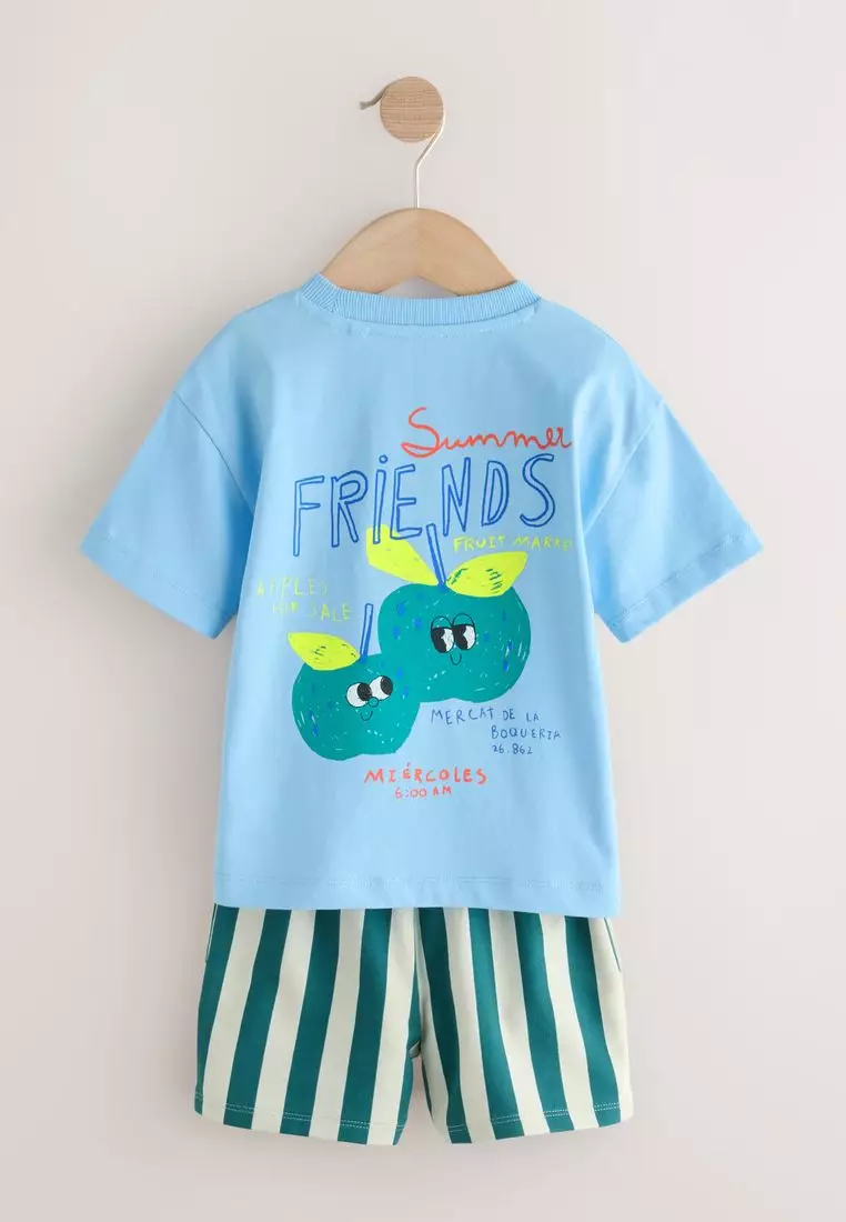 Short Sleeve Back Print T-Shirt and Shorts Set