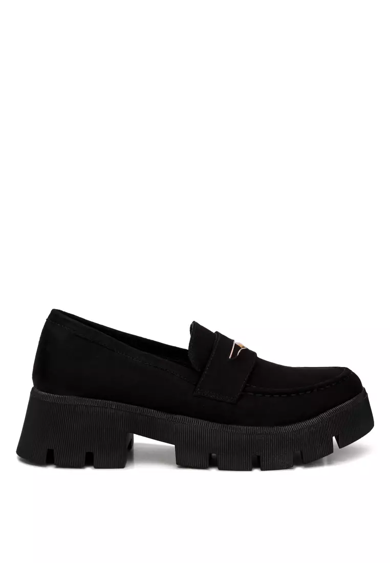 Discount on London Rag  shoes - SKU: Black Micro Suede Chunky Loafers