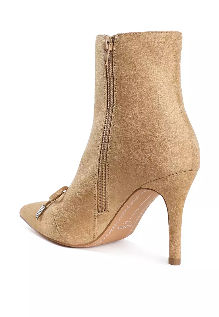 米色蝴蝶結細部踝靴