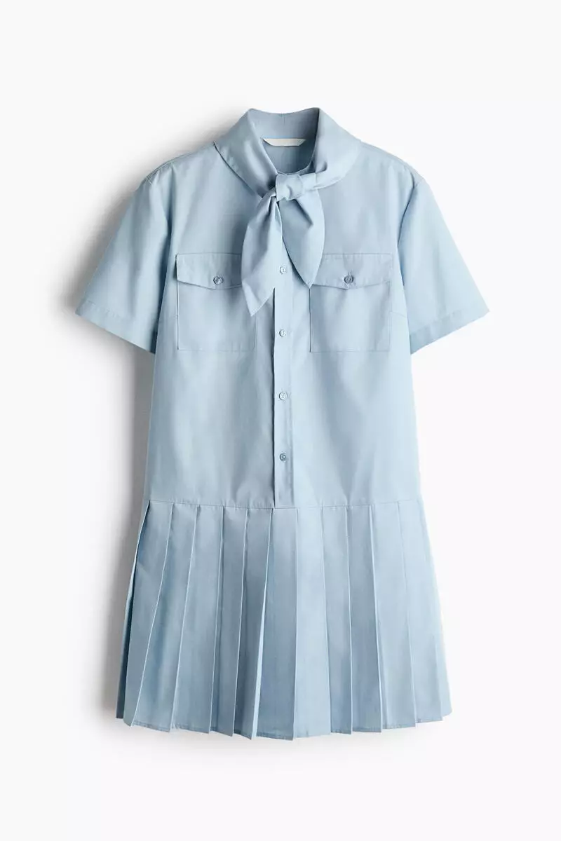Pleated scarf-collar dress