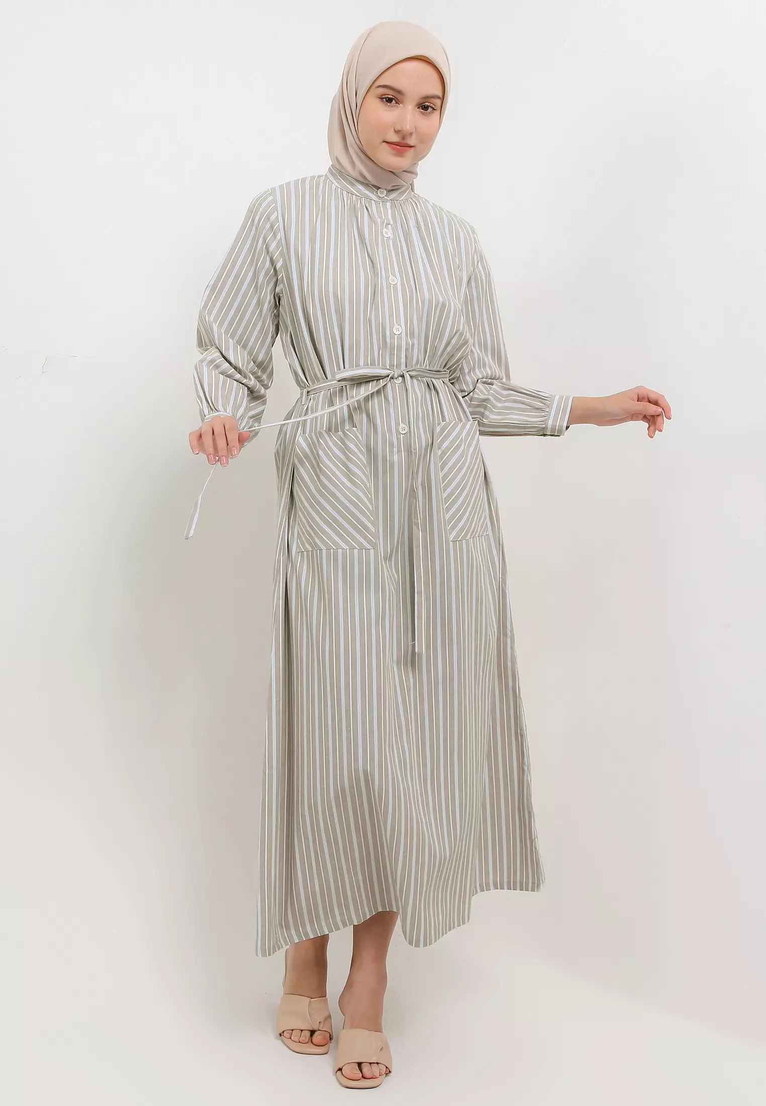MFMW Shamilla Dress Gamis Olive Motif Salur