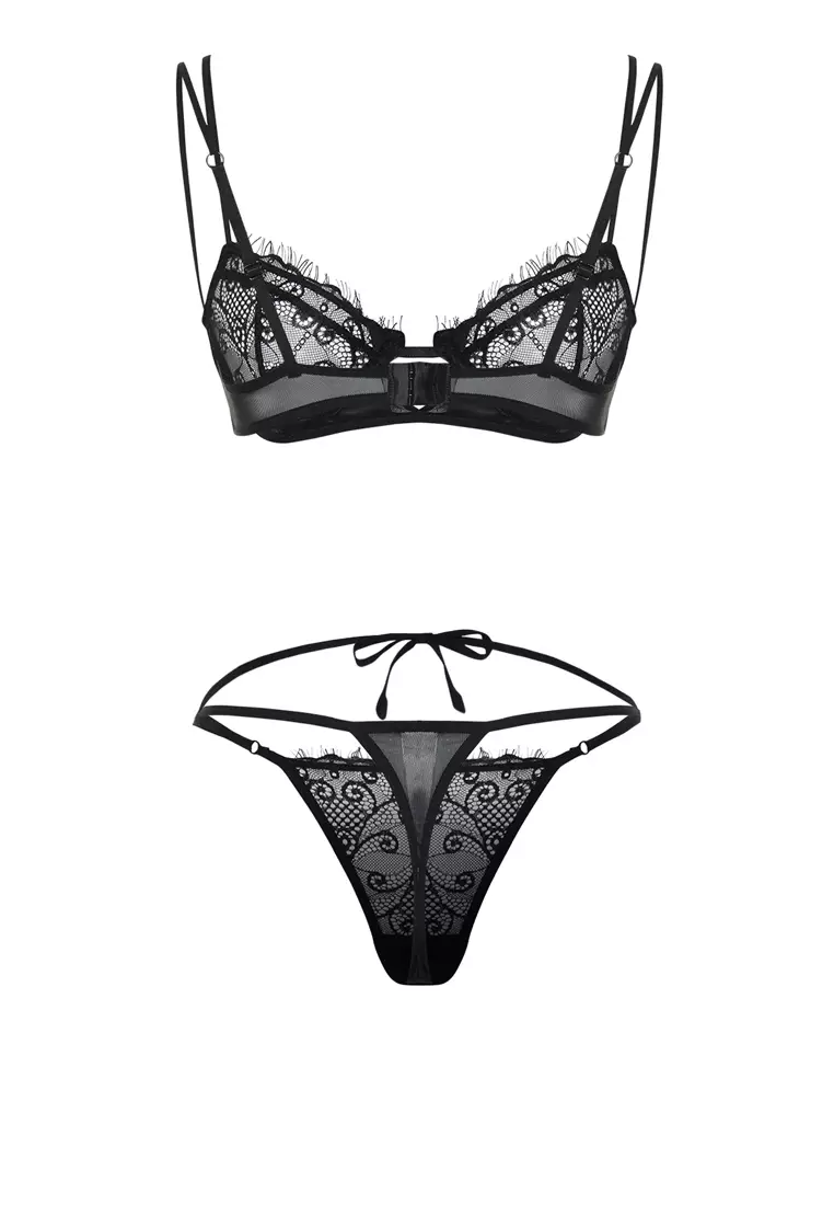 Mesh Balconette Bra & Thong Panties Set