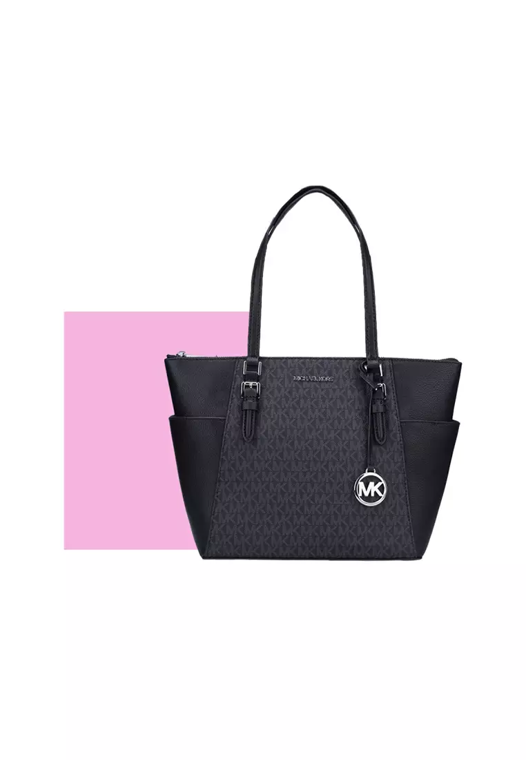 Buy Michael Kors Charlotte Large Logo and Leather Top-Zip Tote Bag