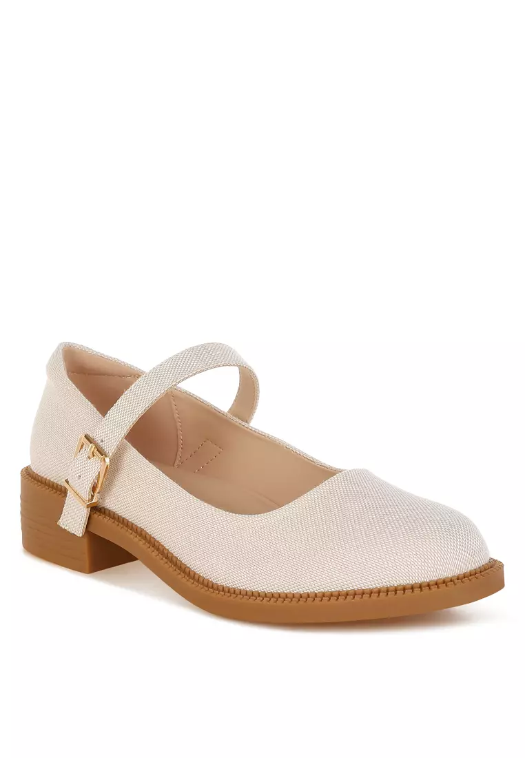 Canvas Mary Jane Shoes in Beige