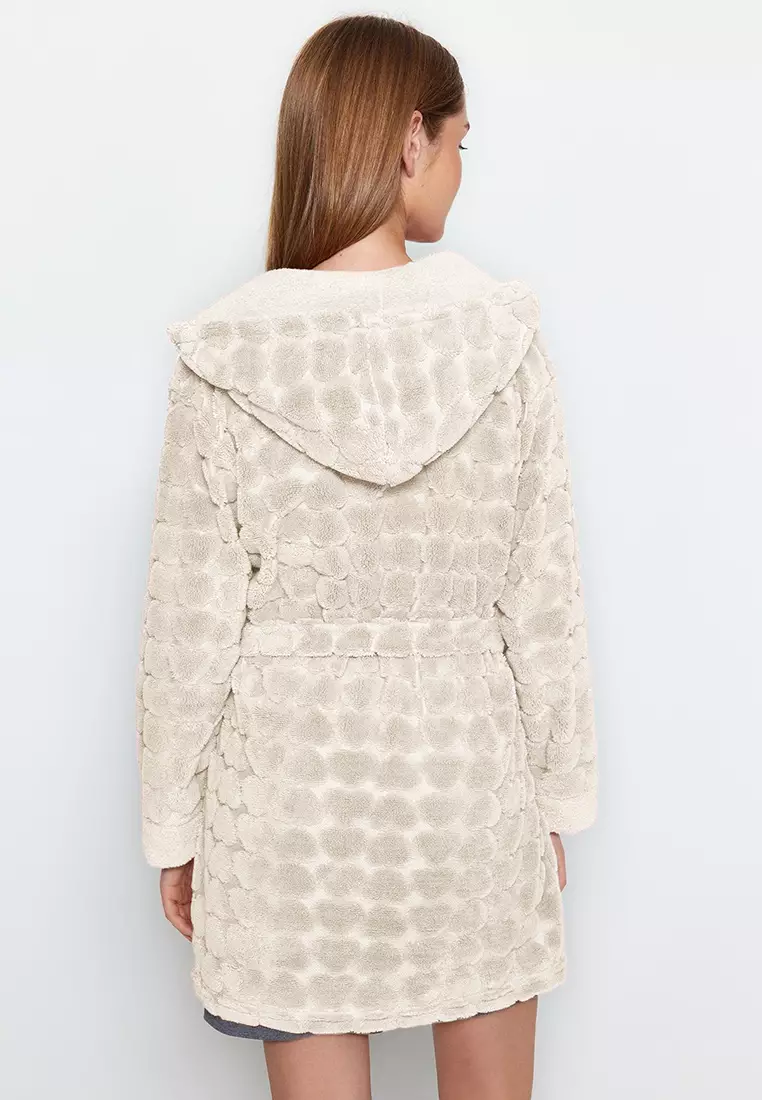 Ecru Belted Heart Polar Winter Knit Dressing Gown