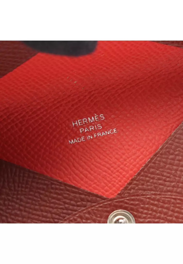 Pre-Loved Hermès Calvi Verso Rouge Venetian coin purse Veau epsom Red brown silver hardware U stamp