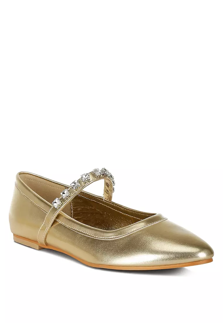 Metallic Mary Jane Ballerinas in Gold