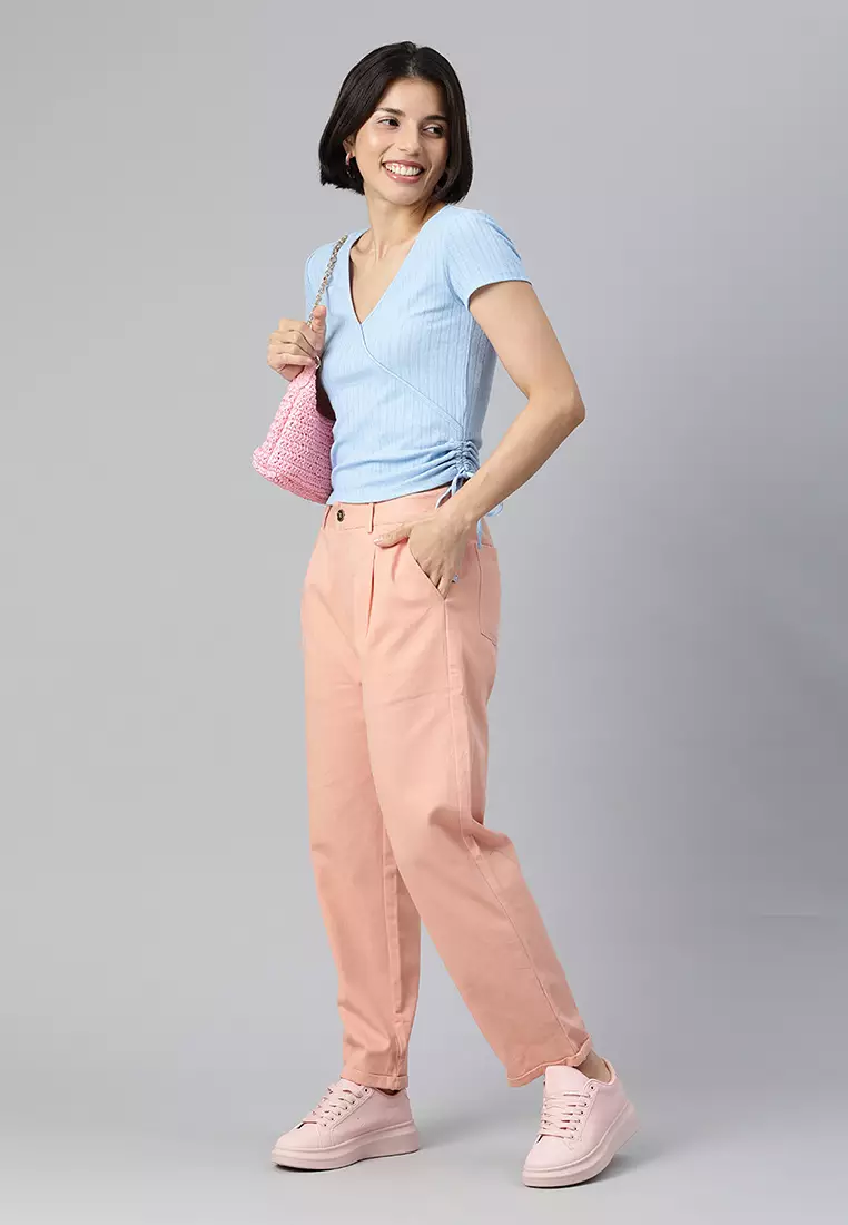 Periwinkle Biru Solid Rib Knit Wrap Top