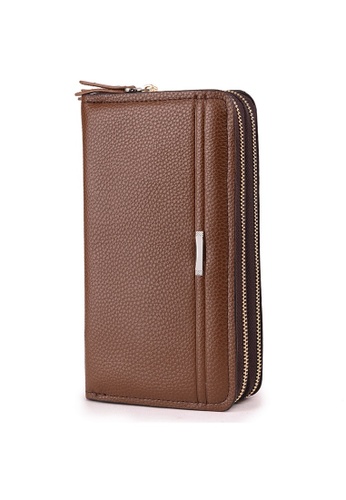 A FRENZ brown Men's PU Leather Double Zip Clutch Long Wallet 4DFB6AC59FA602GS_1