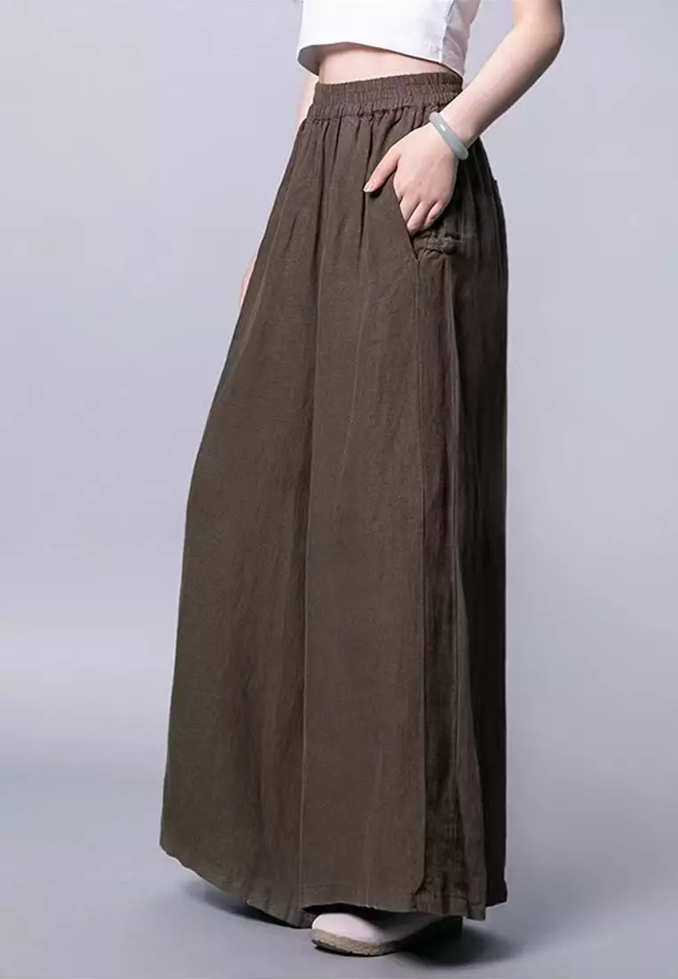 High Waist Cotton-flax Wide-legged Pants RZ9061
