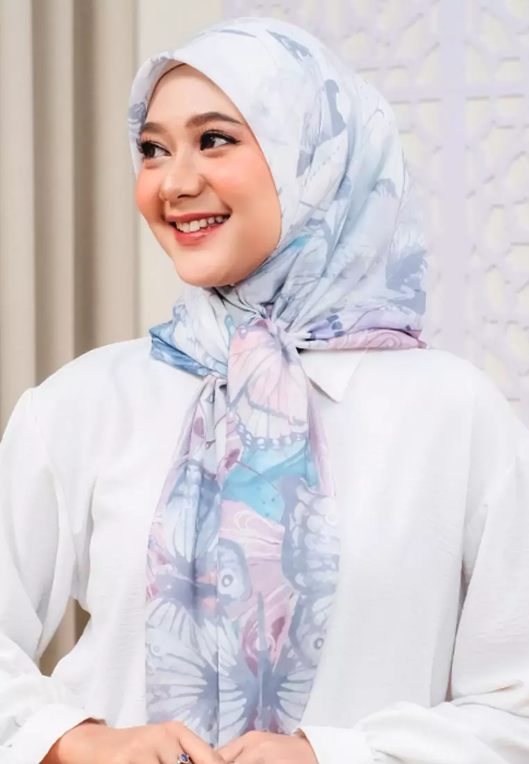 Hijab Segi Empat Wanita Premium Kupu-kupu Series Signature Square Voile Scarf White Dove