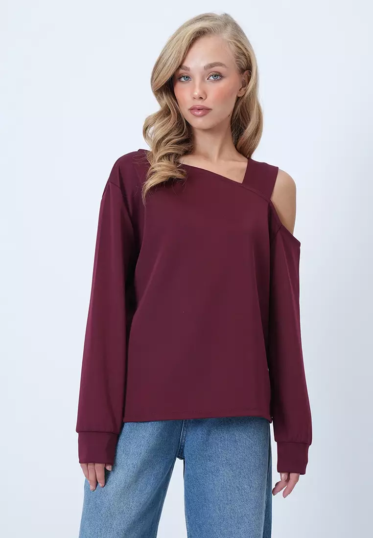 Asymmetric Cut Shoulder Band Detailed Knitted Blouse Alc-X14574
