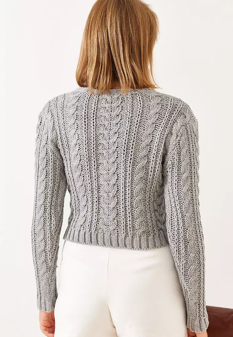 Women's V-Neck Hair Braided Knitwear Cardigan 20246853