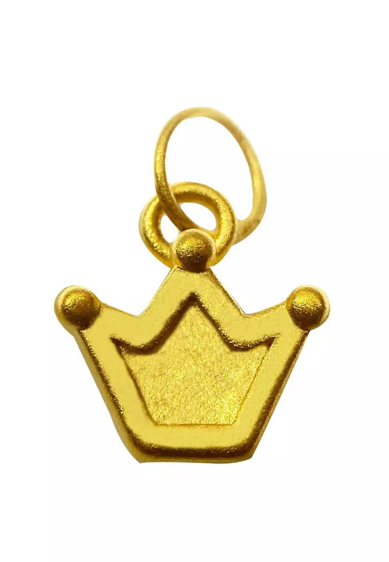 [SPECIAL] LITZ 999 (24K) Gold Crown Pendant with Stainless Steel Leather Choker Necklace EP0307-AC (0.20g+/-)