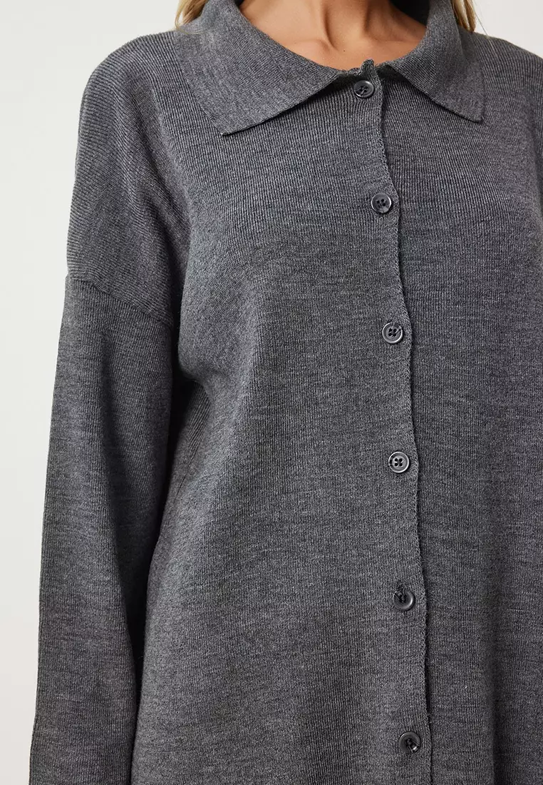 Polo Neck Knitwear Cardigan Skirt Set