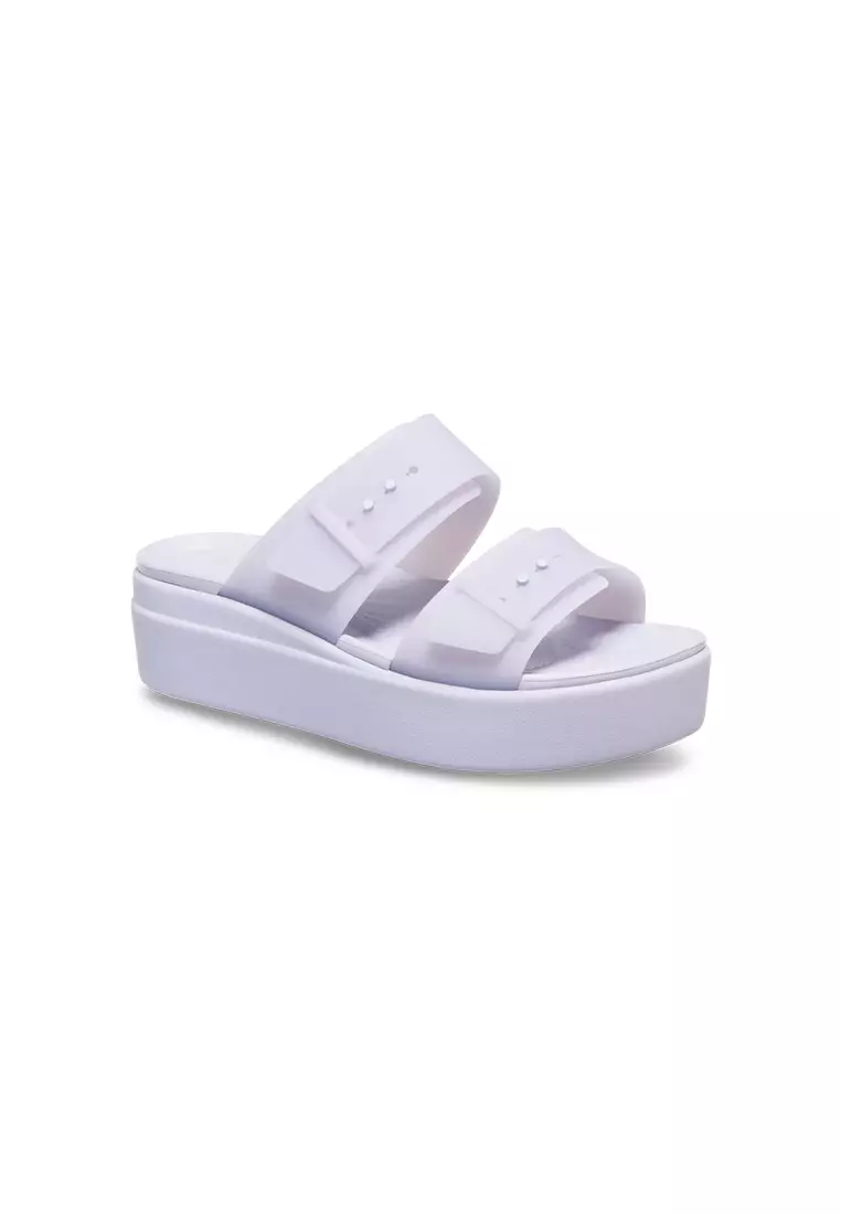 Discount on Crocs  shoes - SKU: Women's Brooklyn Buckle Frosted Low Wedge in Purple Moon