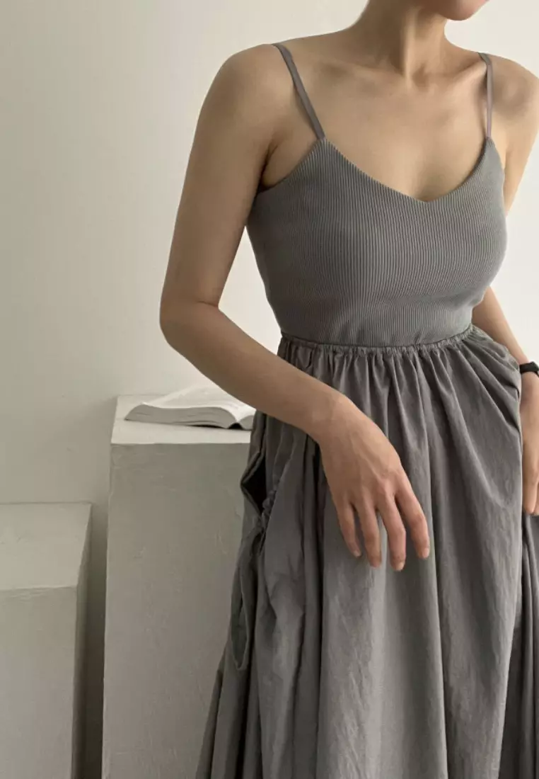 French casual U-neck suspender dress K061301GY