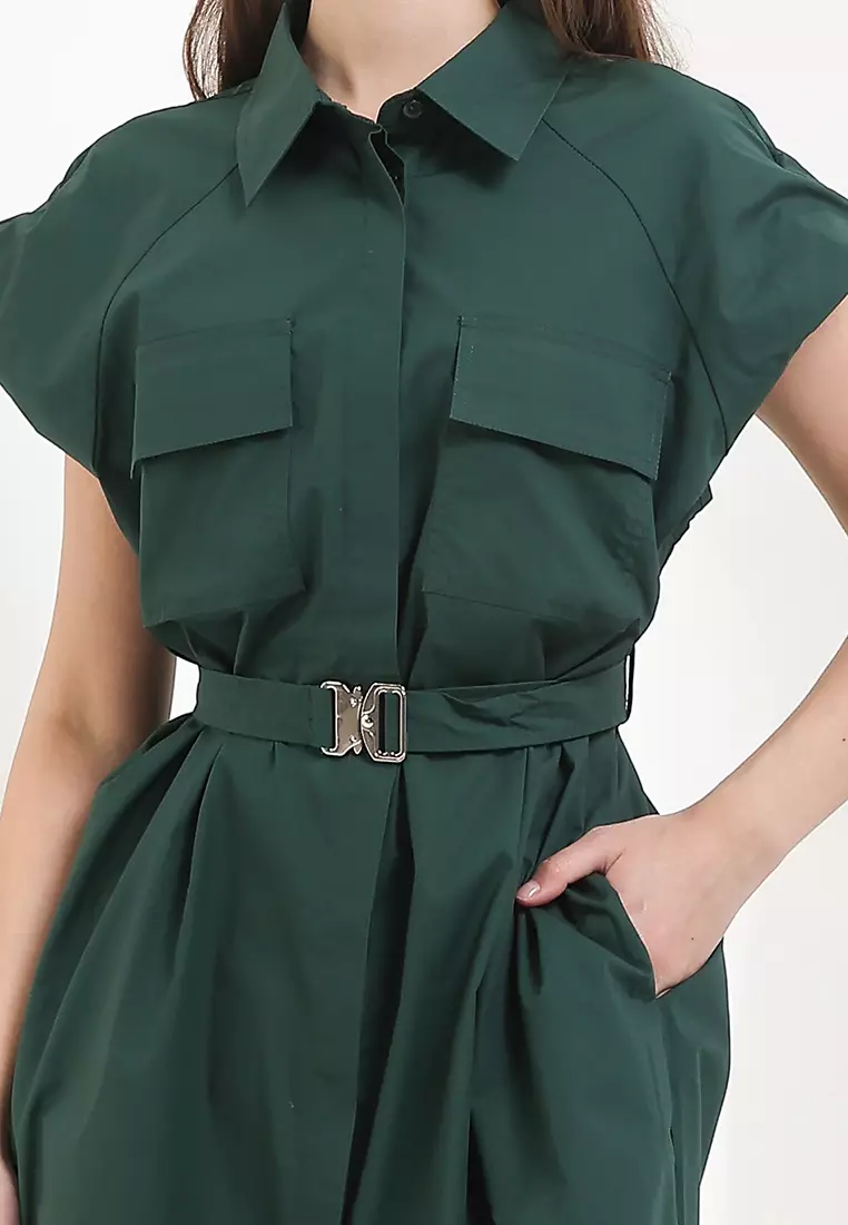 Belted Sleeveless Mini Shirt Dress