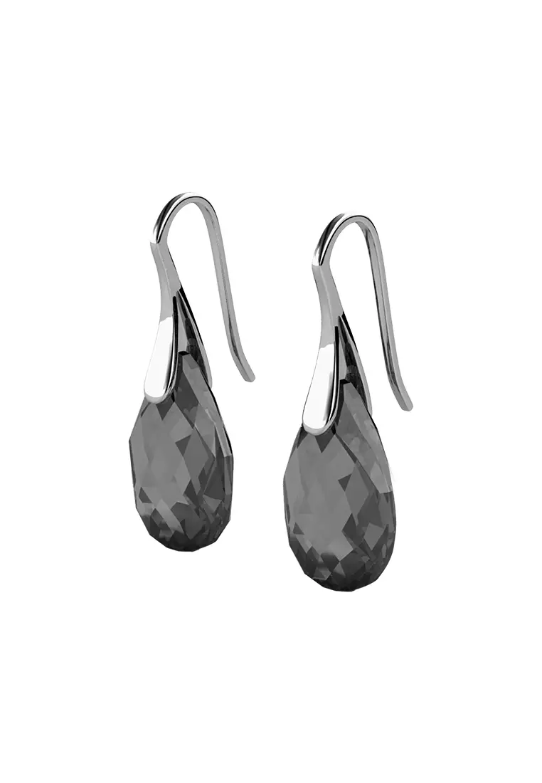 Raindrop Hook Earring Silver Night - Anting Crystal Swarovski by Her Jewellery