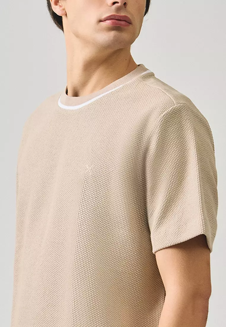 Regular Fit T-Shirt With Contrast Piping Detail In Textured Knit