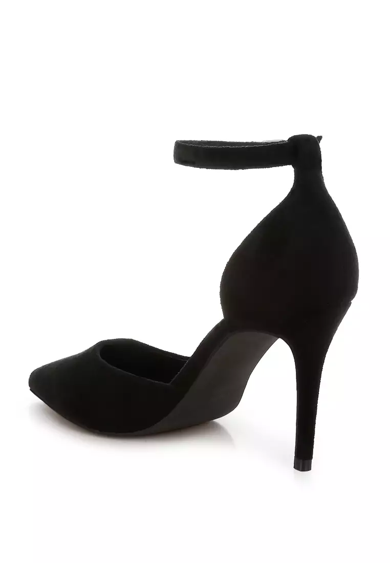 Microfiber Stiletto Sandals in Black