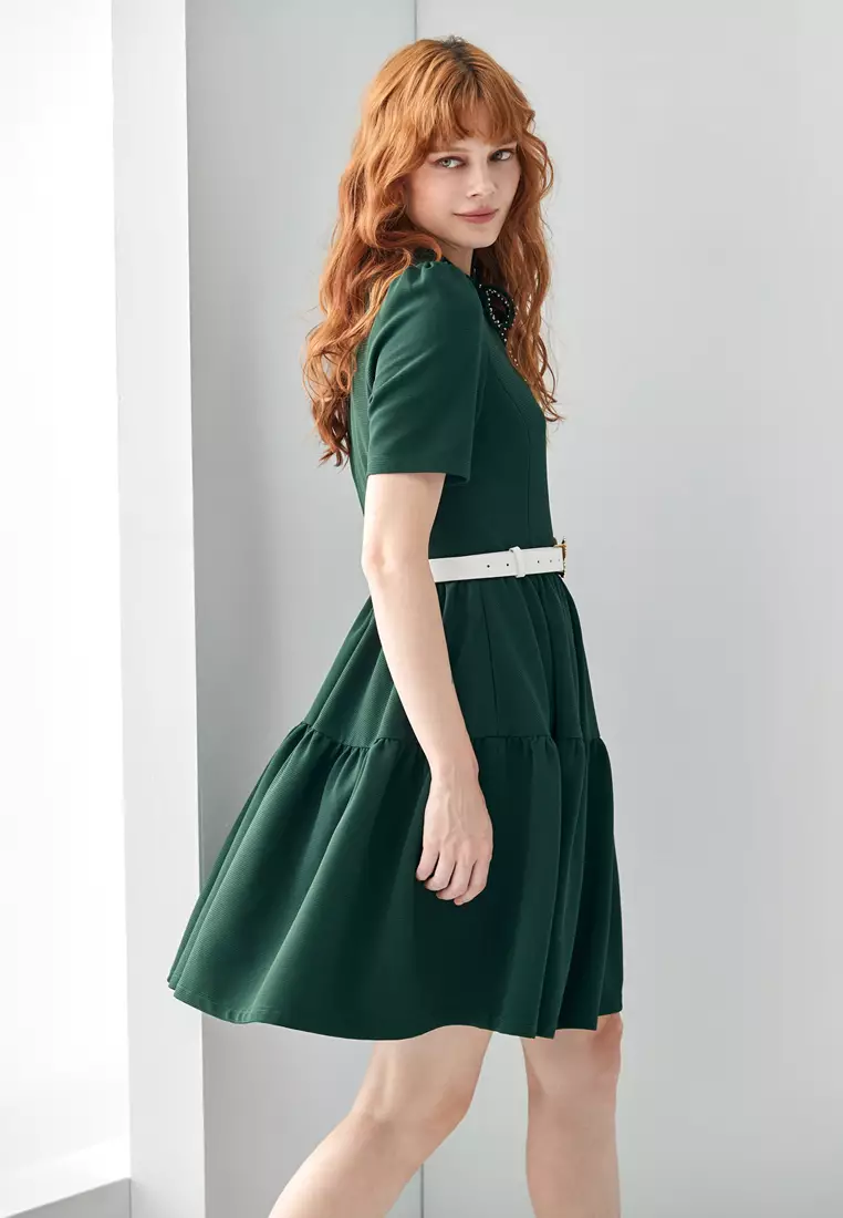 Jual iROO Short Sleeve Green Dress Original 2023 | ZALORA Indonesia ®