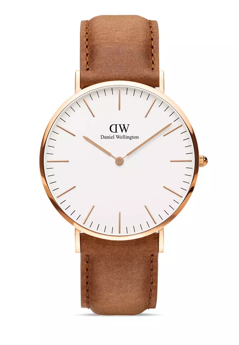 Classic Durham 40mm Watch White dial Leather strap Rose gold Men s watch Male watch Watch for men DW