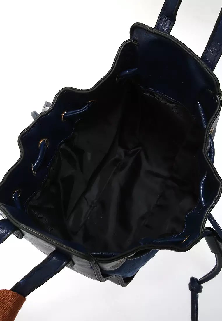 Eilaria Tas Selempang Serut Wanita Mini Sling Bag Uniqe Design Material Leather ORIGINAL - Blue